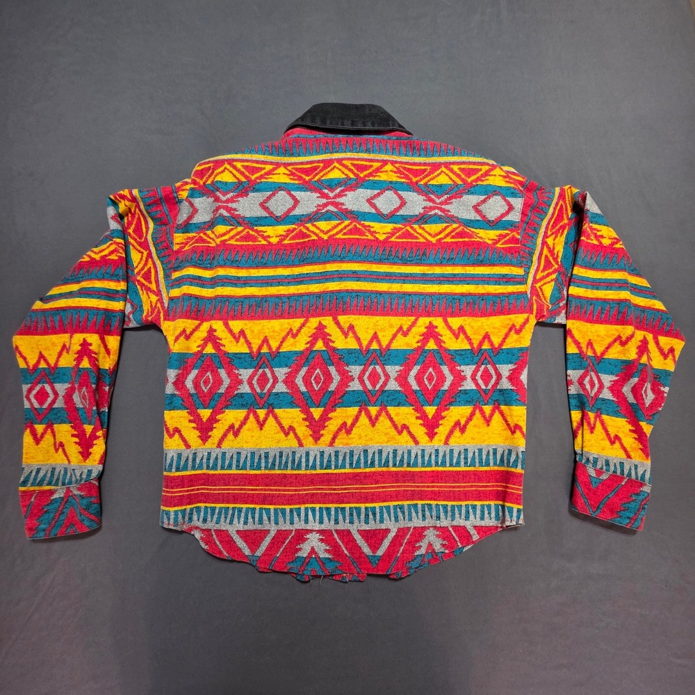 Gotcha Covered Vintage 90s Southwest Aztec Shirt Red Yellow Gray Medium - Picture 5 of 6